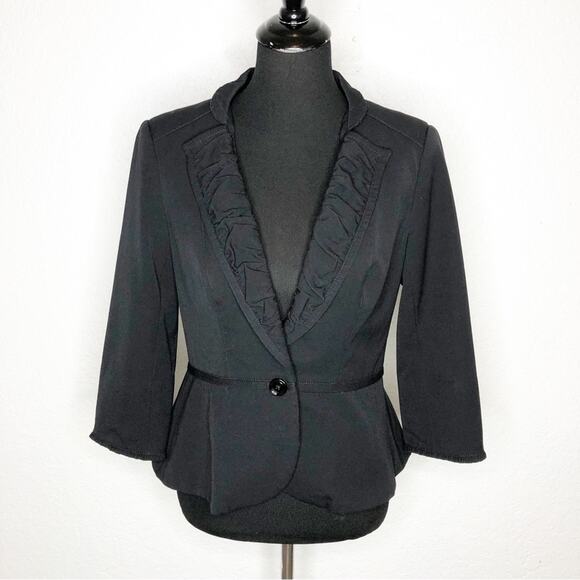 WHBM black ruffle trim single button front blazer size 6 - Picture 1 of 15